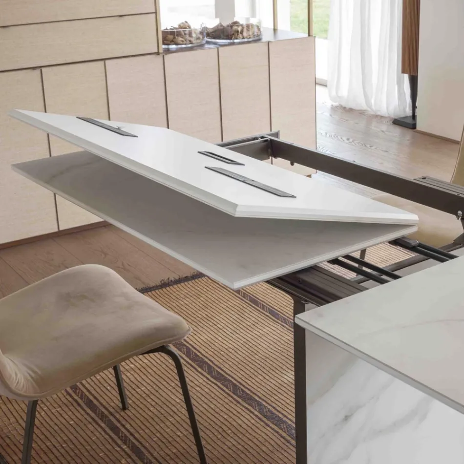 Mesa de comedor extensible hasta 280 o 298 cm con tablero de cerámica - Nomia Viadurini