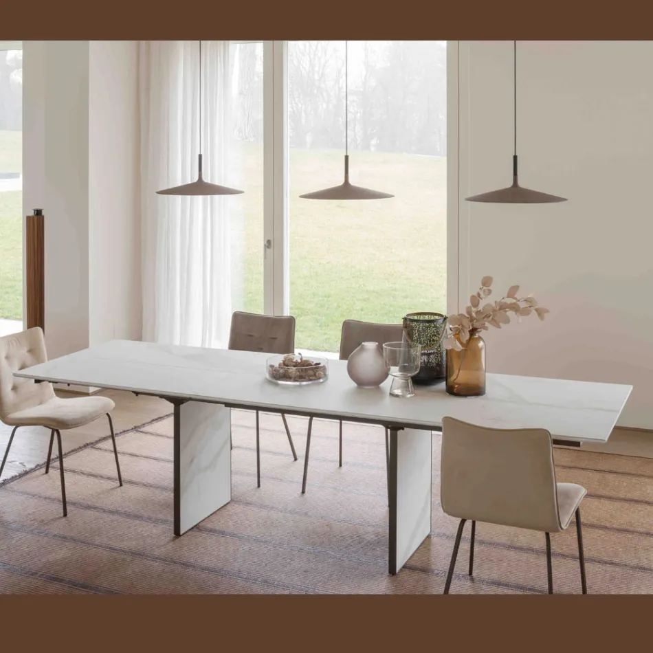 Mesa de comedor extensible hasta 280 o 298 cm con tablero de cerámica - Nomia Viadurini