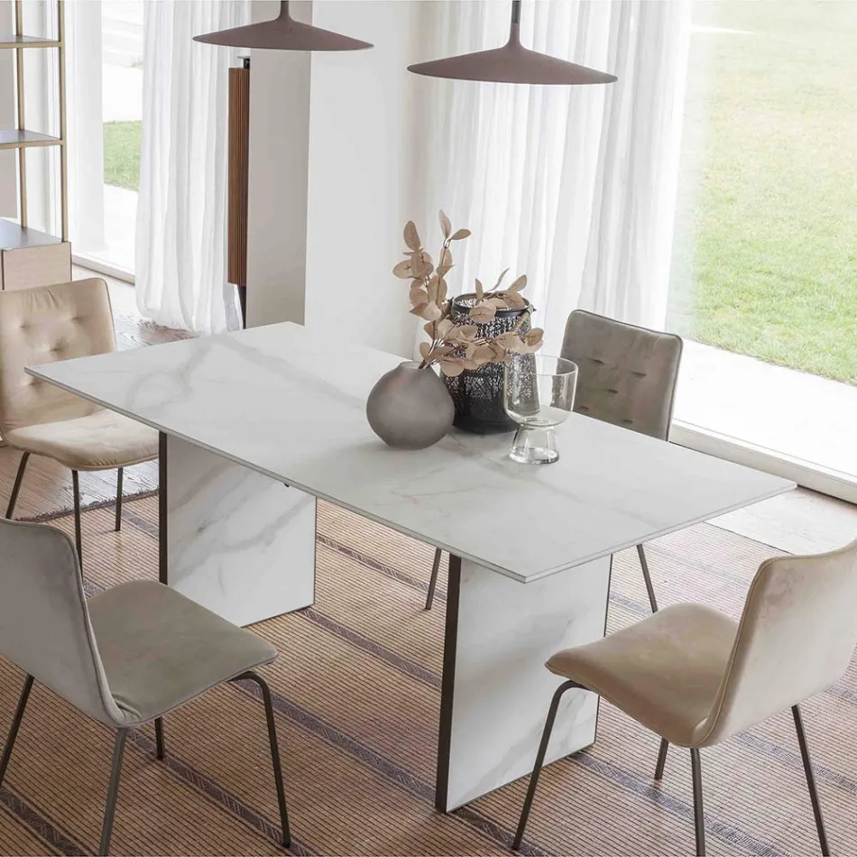 Mesa de comedor extensible hasta 280 o 298 cm con tablero de cerámica - Nomia Viadurini