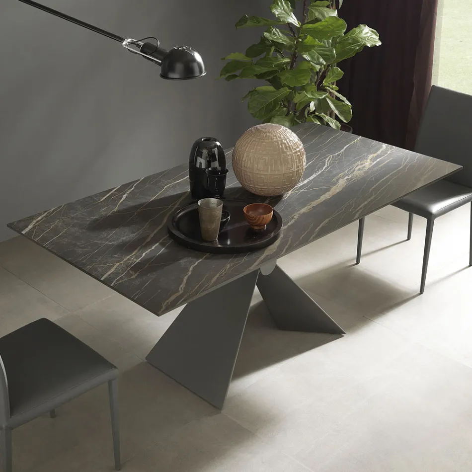 Mesa de comedor extensible hasta 298 cm en cerámica Made in Italy - Anaconda Viadurini