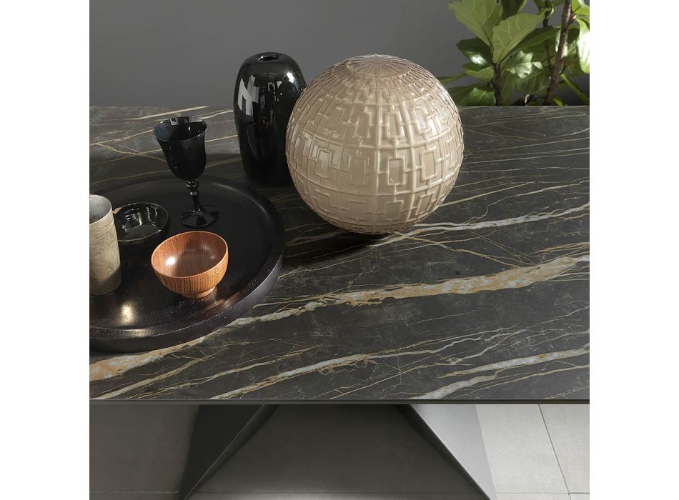 Mesa de comedor extensible hasta 298 cm en cerámica Made in Italy - Anaconda Viadurini