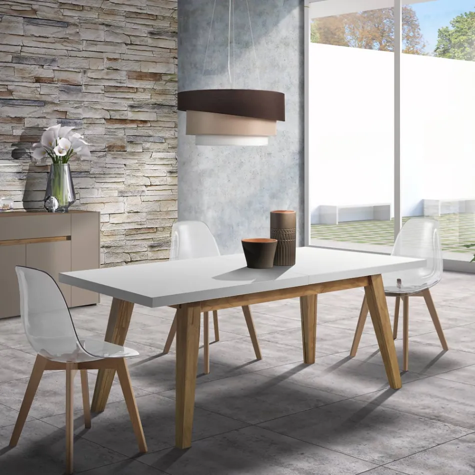 Mesa de comedor extensible hasta 315 cm en mdf y madera maciza - Paolo Viadurini