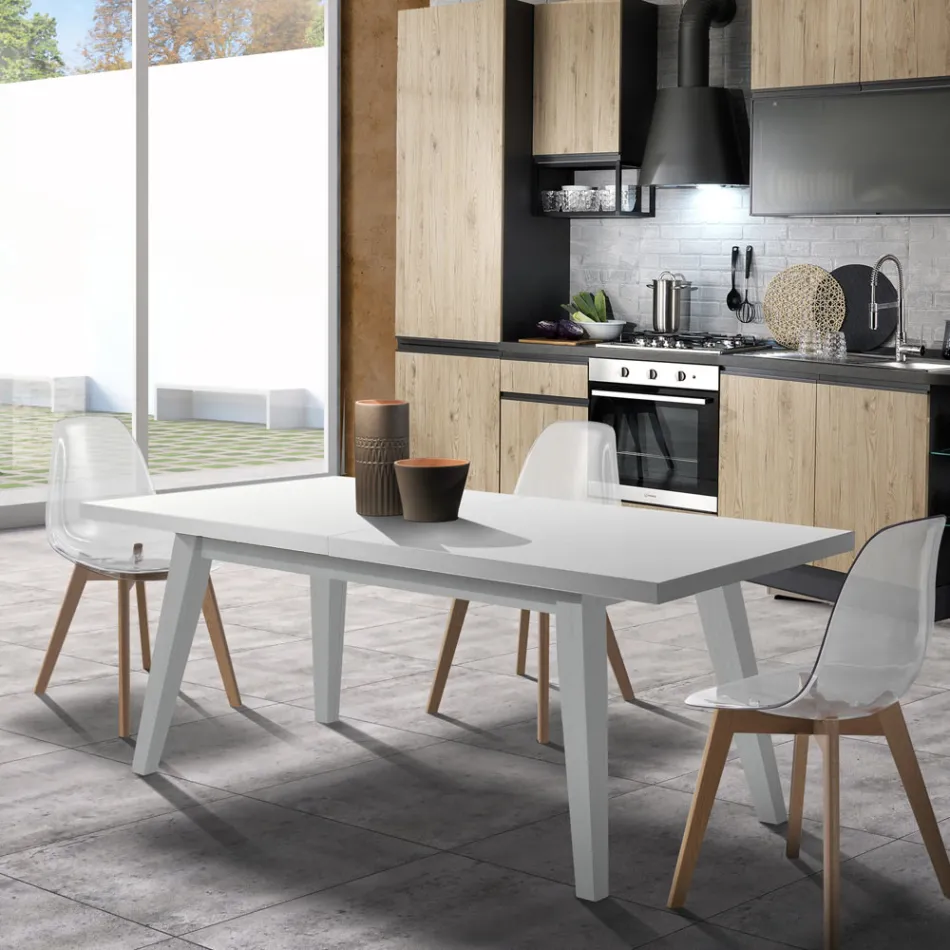 Mesa de comedor extensible hasta 315 cm en mdf y madera maciza - Paolo Viadurini