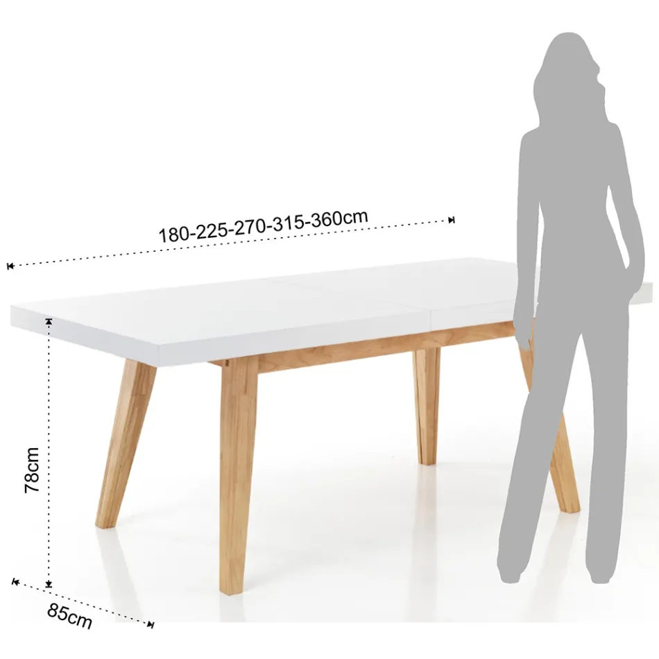 Mesa de comedor extensible hasta 315 cm en mdf y madera maciza - Paolo Viadurini