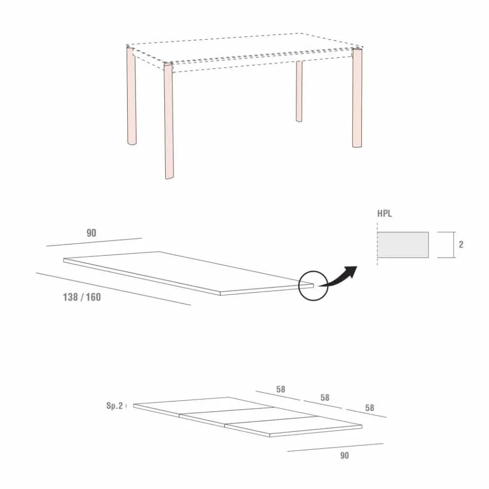 Mesa de comedor extensible hasta 334 cm efecto madera Made in Italy - Maltés Viadurini