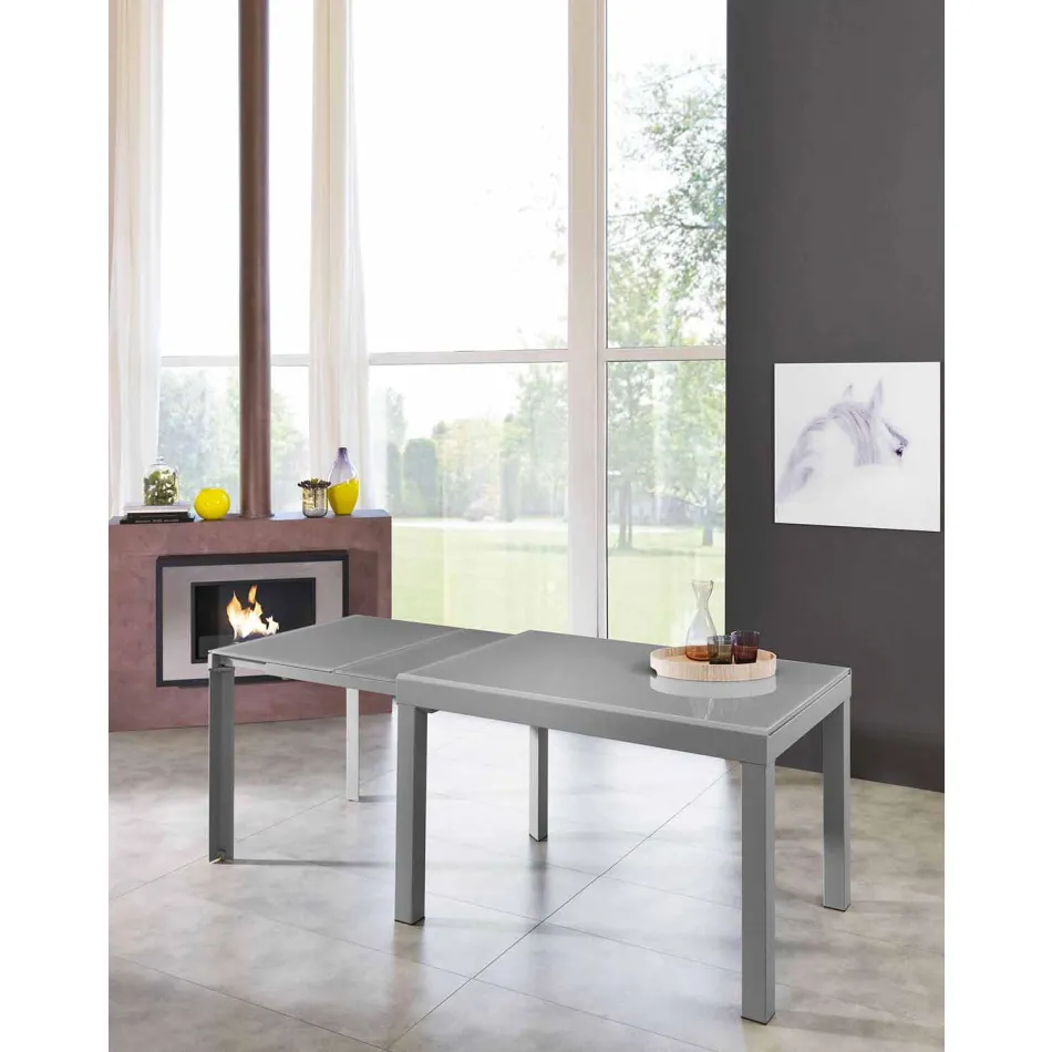 Mesa de comedor extensible hasta 350 cm en vidrio melaminado y metal - Meryl Viadurini