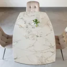 Mesa de Comedor Extensible en Cerámica y Base de Metal - Indira Viadurini