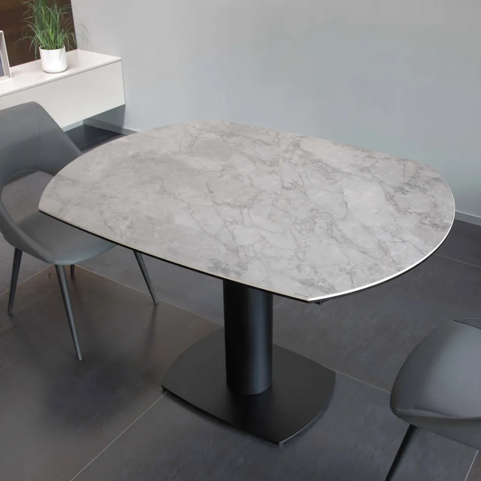 Mesa de Comedor Extensible en Cerámica y Base de Metal - Indira Viadurini