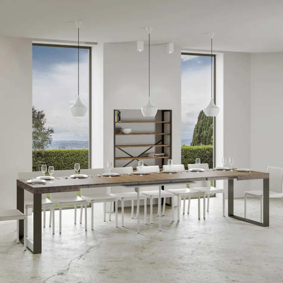 Mesa de comedor extensible en madera de melamina y hierro Made in Italy - Badesi Viadurini