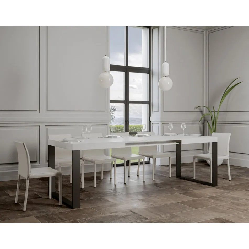 Mesa de comedor extensible en madera de melamina y hierro Made in Italy - Badesi Viadurini