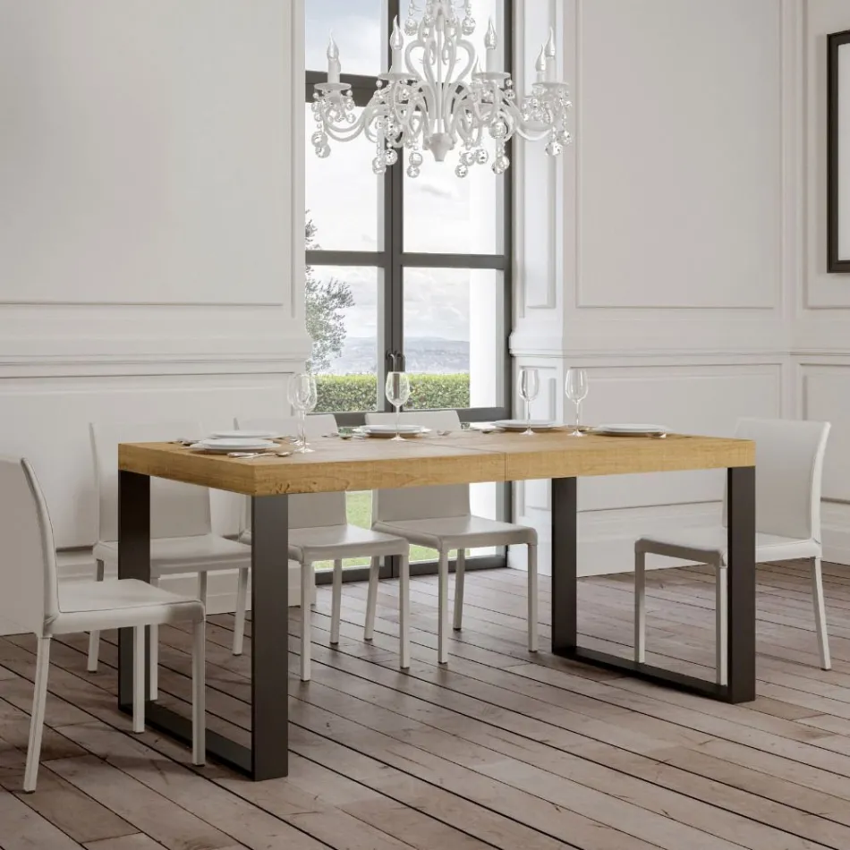 Mesa de comedor extensible en madera de melamina y hierro Made in Italy - Badesi Viadurini