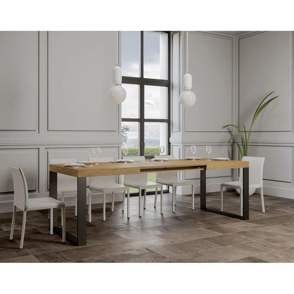 Mesa de comedor extensible en madera de melamina y hierro Made in Italy - Badesi Viadurini
