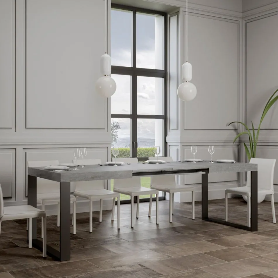 Mesa de comedor extensible en madera de melamina y hierro Made in Italy - Badesi Viadurini