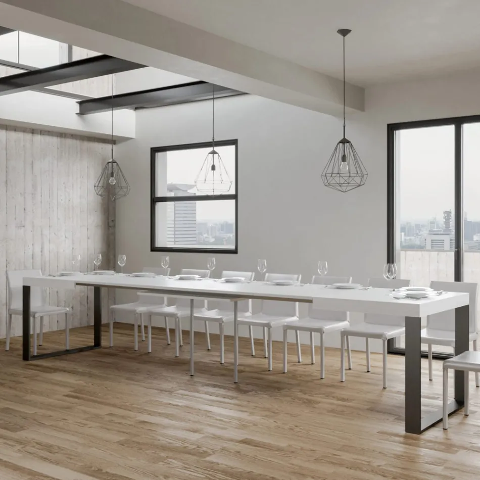 Mesa de comedor extensible en madera de melamina y hierro Made in Italy - Badesi Viadurini