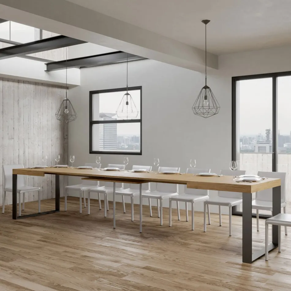 Mesa de comedor extensible en madera de melamina y hierro Made in Italy - Badesi Viadurini
