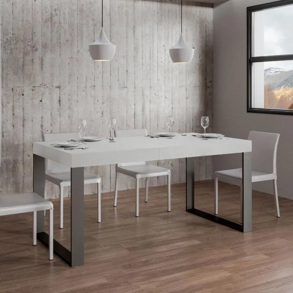 Mesa de comedor extensible en madera de melamina y hierro Made in Italy - Badesi Viadurini