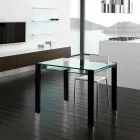 Mesa de comedor extensible de cristal extraclaro y metal, fabricada en Italia – Sopot  Viadurini