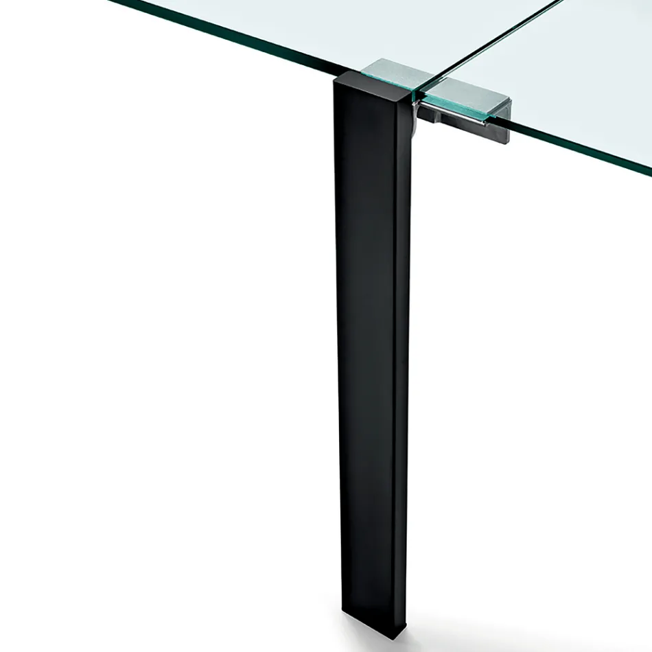 Mesa de comedor extensible de cristal extraclaro y metal, fabricada en Italia – Sopot  Viadurini