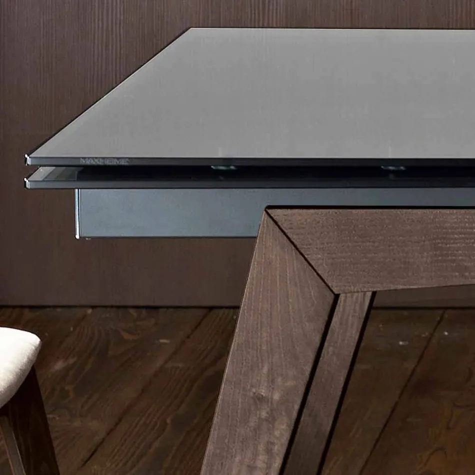 Mesa de comedor de vidrio ahumado extensible Dimitri hecha en Italia Viadurini