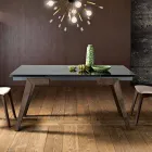 Mesa de comedor de vidrio ahumado extensible Dimitri hecha en Italia Viadurini