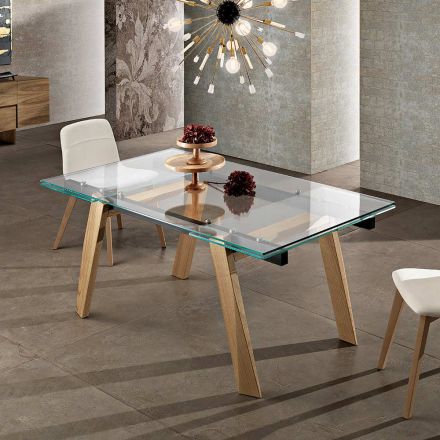 Moderna mesa de comedor extensible de vidrio hecha en Italia, Azad Viadurini