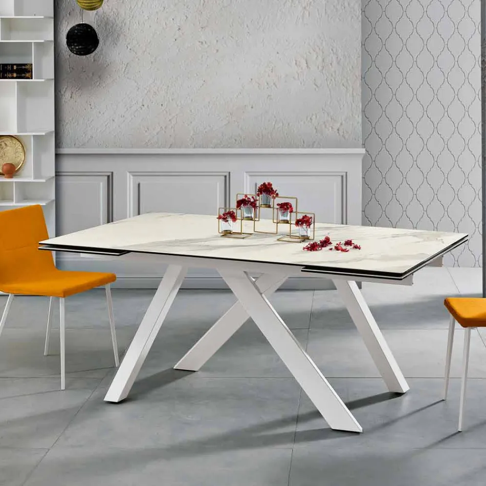 Mesa de comedor de vidrio cerámico extensible hecha en Italia, Wilmer Viadurini