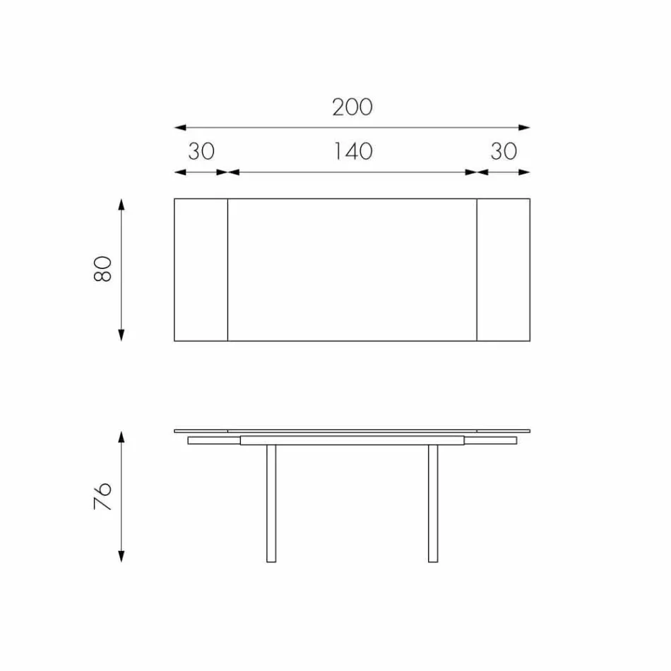 Mesa de comedor moderna de vidrio extensible, L140 / 200x P80 cm, Nardo Viadurini