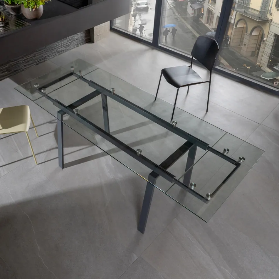 Mesa de comedor moderna de vidrio extensible, L140 / 200x P80 cm, Nardo Viadurini