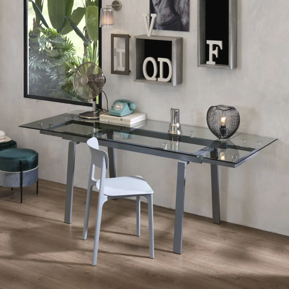 Mesa de comedor moderna de vidrio extensible, L140 / 200x P80 cm, Nardo Viadurini