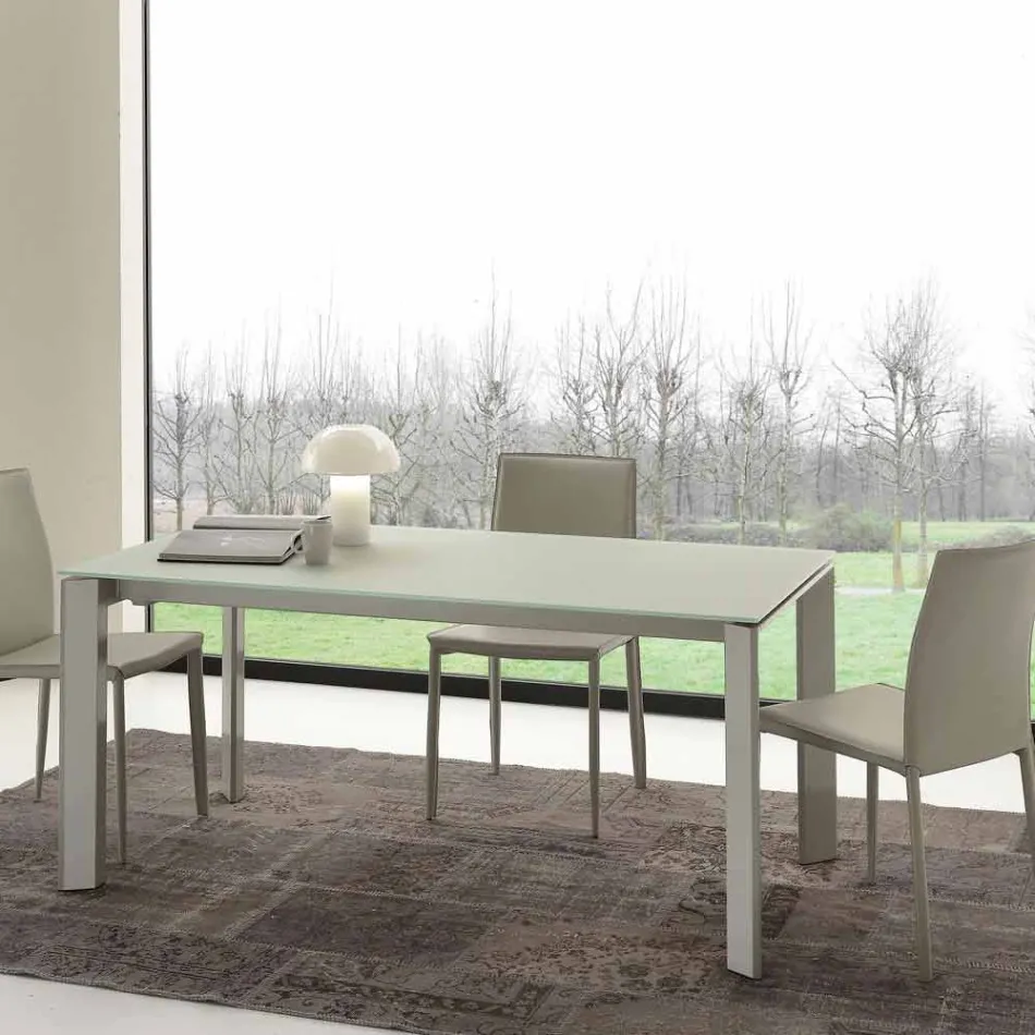 Mesa de comedor extensible, tapa de vidrio templado - Faleria Viadurini
