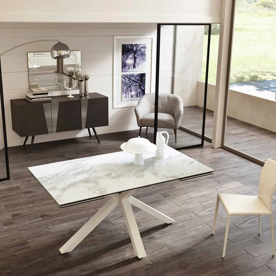 Mesa de comedor extensible de vitrocerámica, l.160 / 240xp.90 cm, Bacco Viadurini