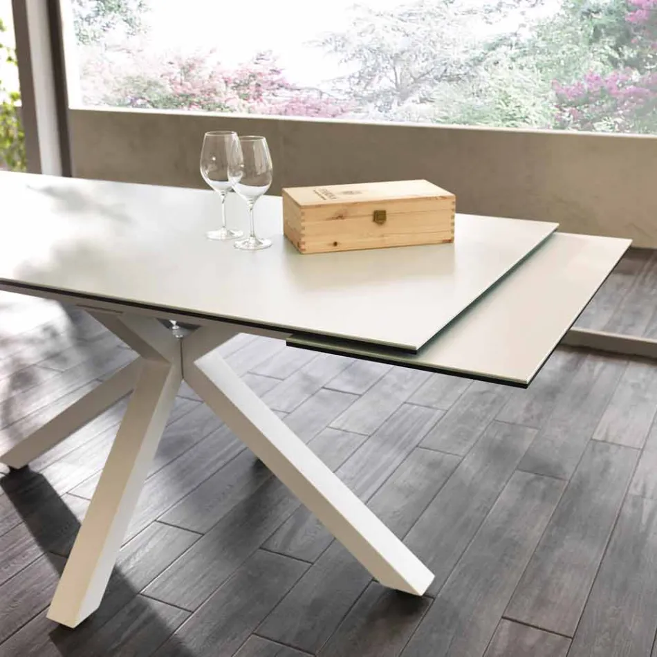 Mesa de comedor extensible de vitrocerámica, l.160 / 240xp.90 cm, Bacco Viadurini