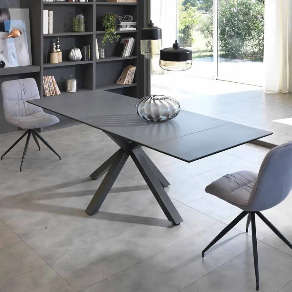 Mesa de comedor extensible de vitrocerámica, l.160 / 240xp.90 cm, Bacco Viadurini