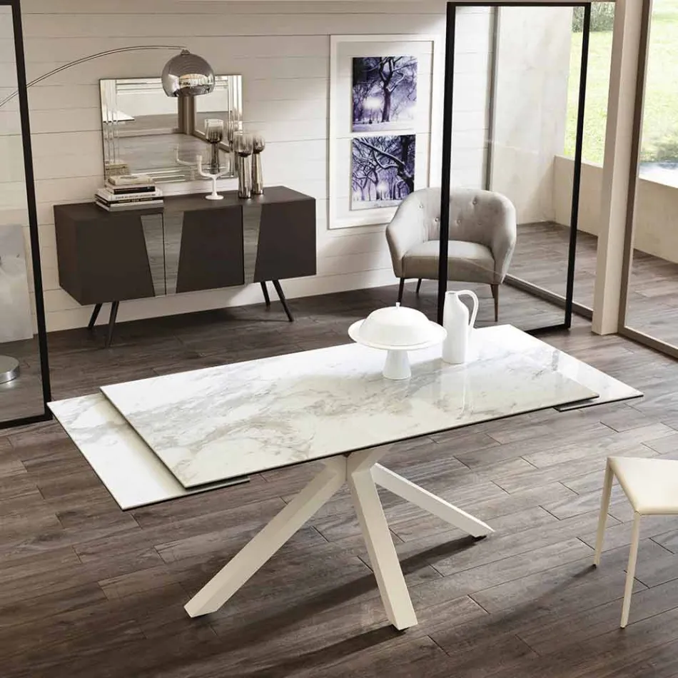 Mesa de comedor extensible de vitrocerámica, l.160 / 240xp.90 cm, Bacco Viadurini