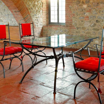 Mesa de comedor artesanal con tapa de cristal Made in Italy - Principe Viadurini
