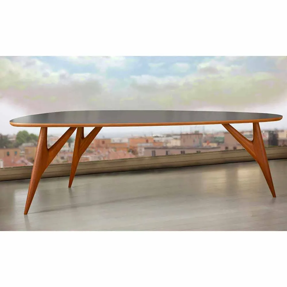 Mesa de comedor artesanal en Hpl y caoba maciza Made in Italy - Roble Viadurini