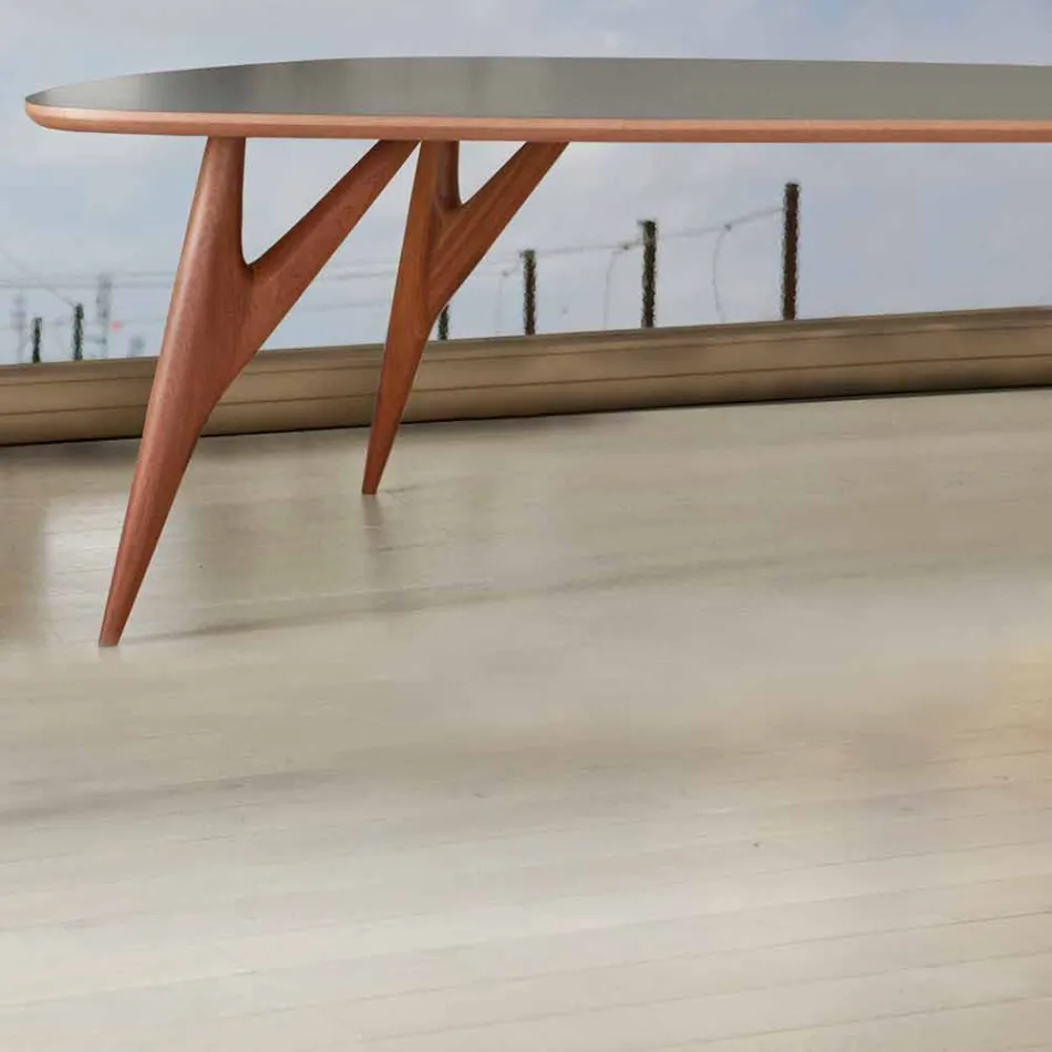 Mesa de comedor artesanal en Hpl y caoba maciza Made in Italy - Roble Viadurini