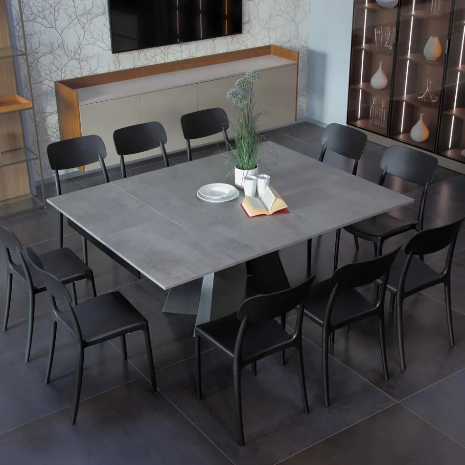 Mesa de Comedor que se Extiende y Ensancha en Melamina y Metal - Devendra Viadurini