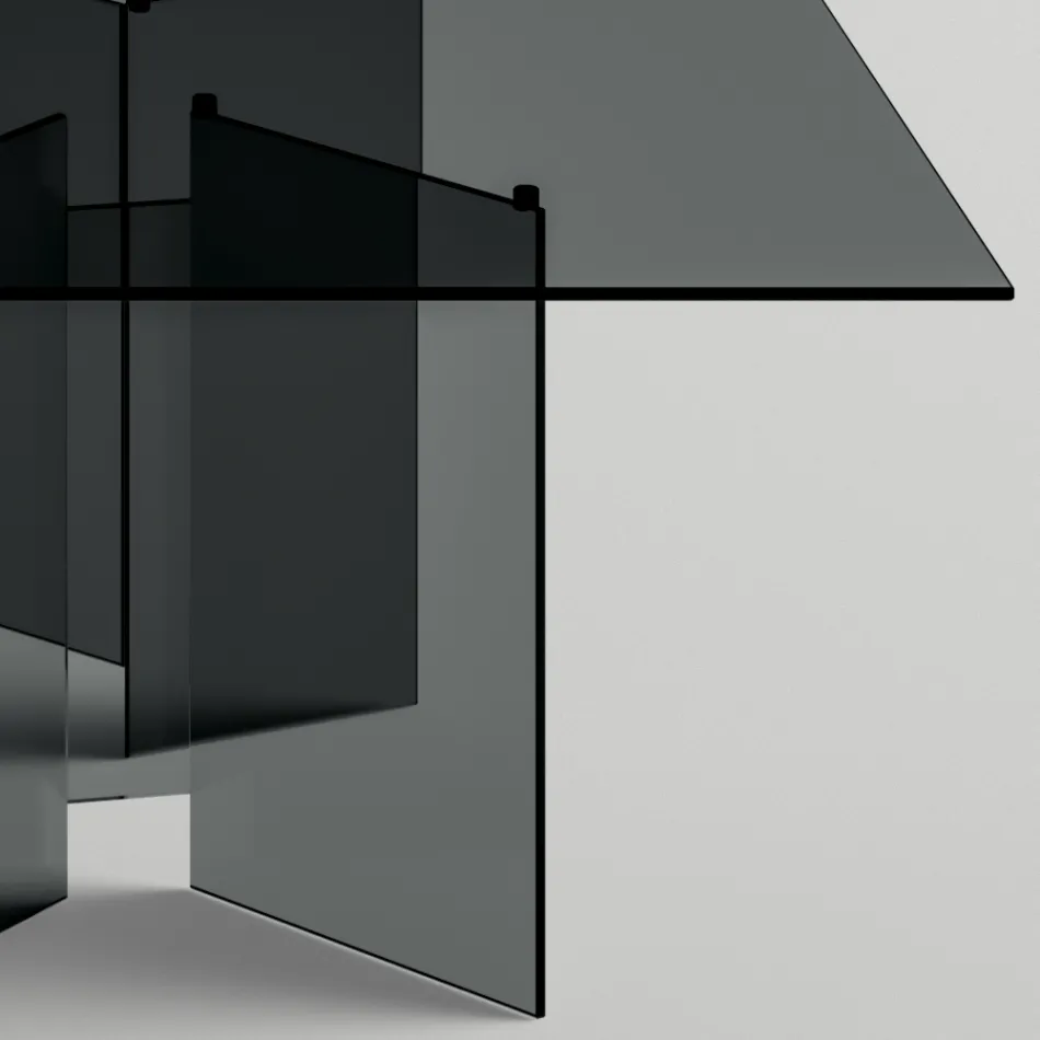 Mesa de comedor con base y tapa rectangular de vidrio Made in Italy - Thommy Viadurini