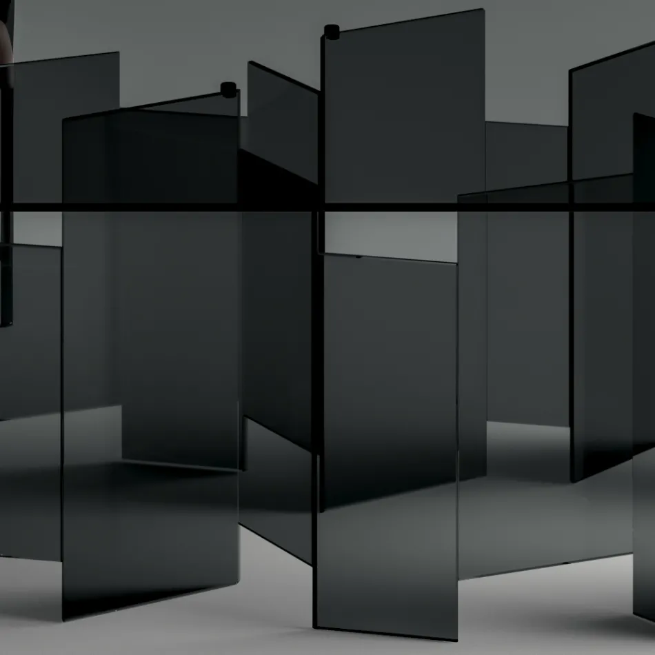 Mesa de comedor con base y tapa rectangular de vidrio Made in Italy - Thommy Viadurini