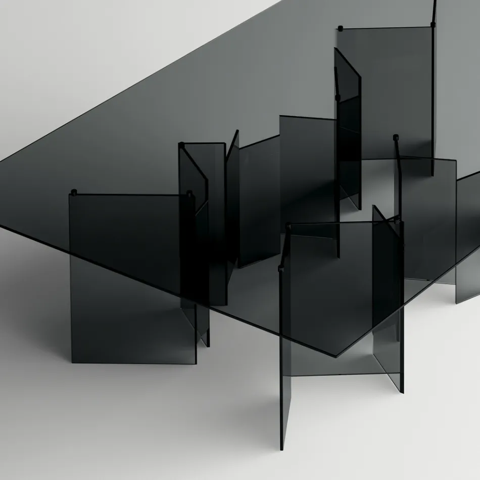 Mesa de comedor con base y tapa rectangular de vidrio Made in Italy - Thommy Viadurini