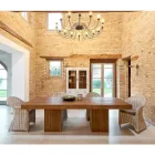 Mesa de Comedor con Base Doble y 4 Sillas de Rattan - Slide Viadurini