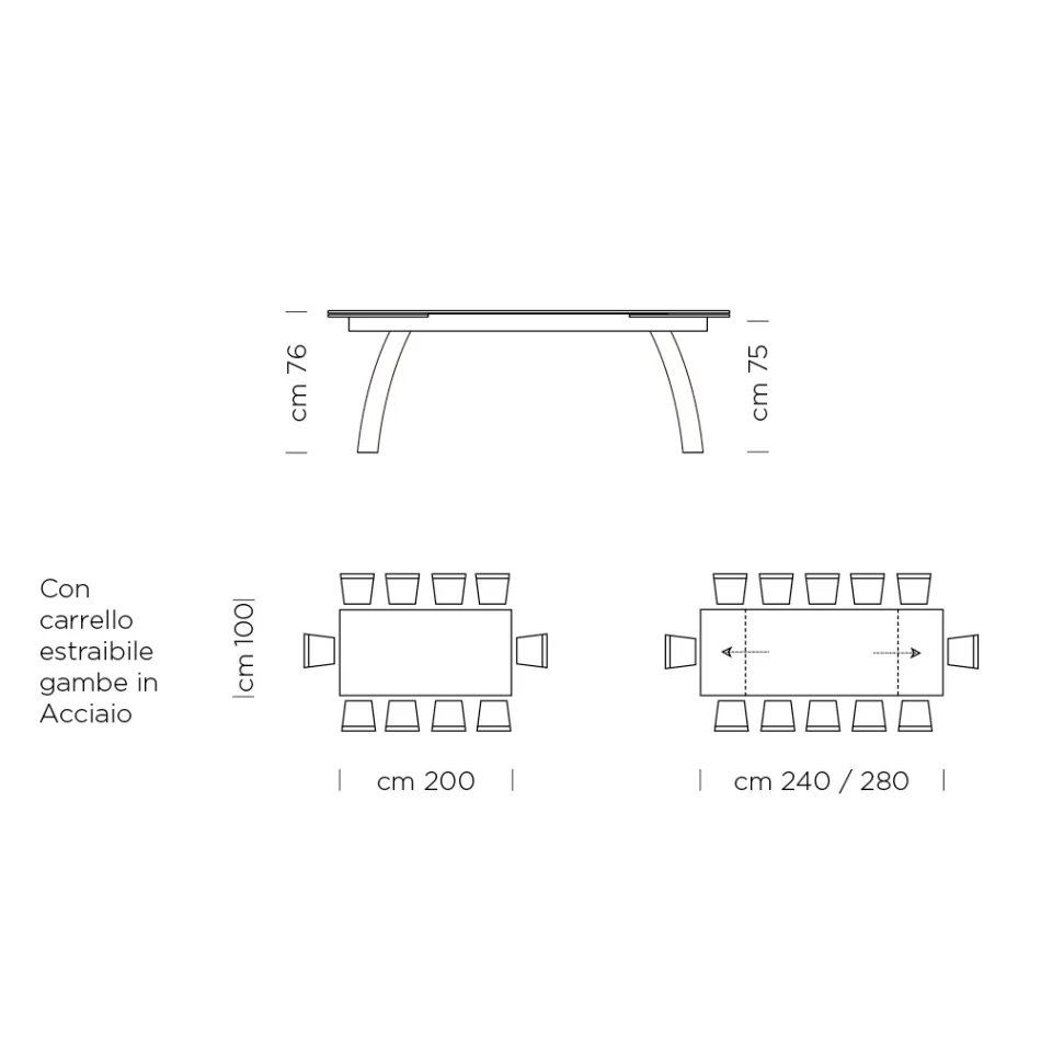 Mesa de comedor con tapa de cristal extensible Made in Italy - Antimo Viadurini
