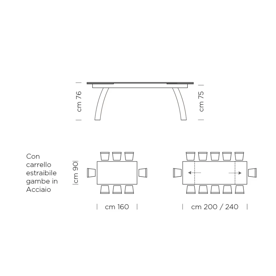 Mesa de comedor con tapa de cristal extensible Made in Italy - Antimo Viadurini