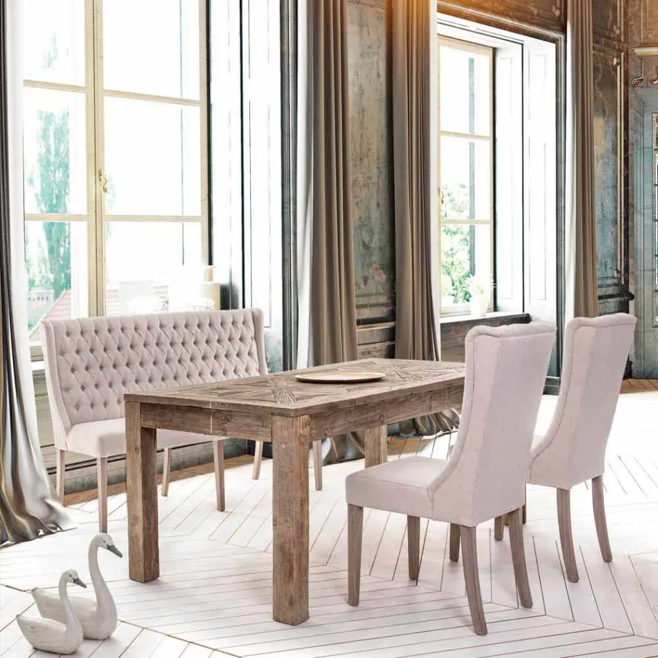 Mesa de comedor Homemotion con tablero y patas en madera de olmo - Olmo Viadurini