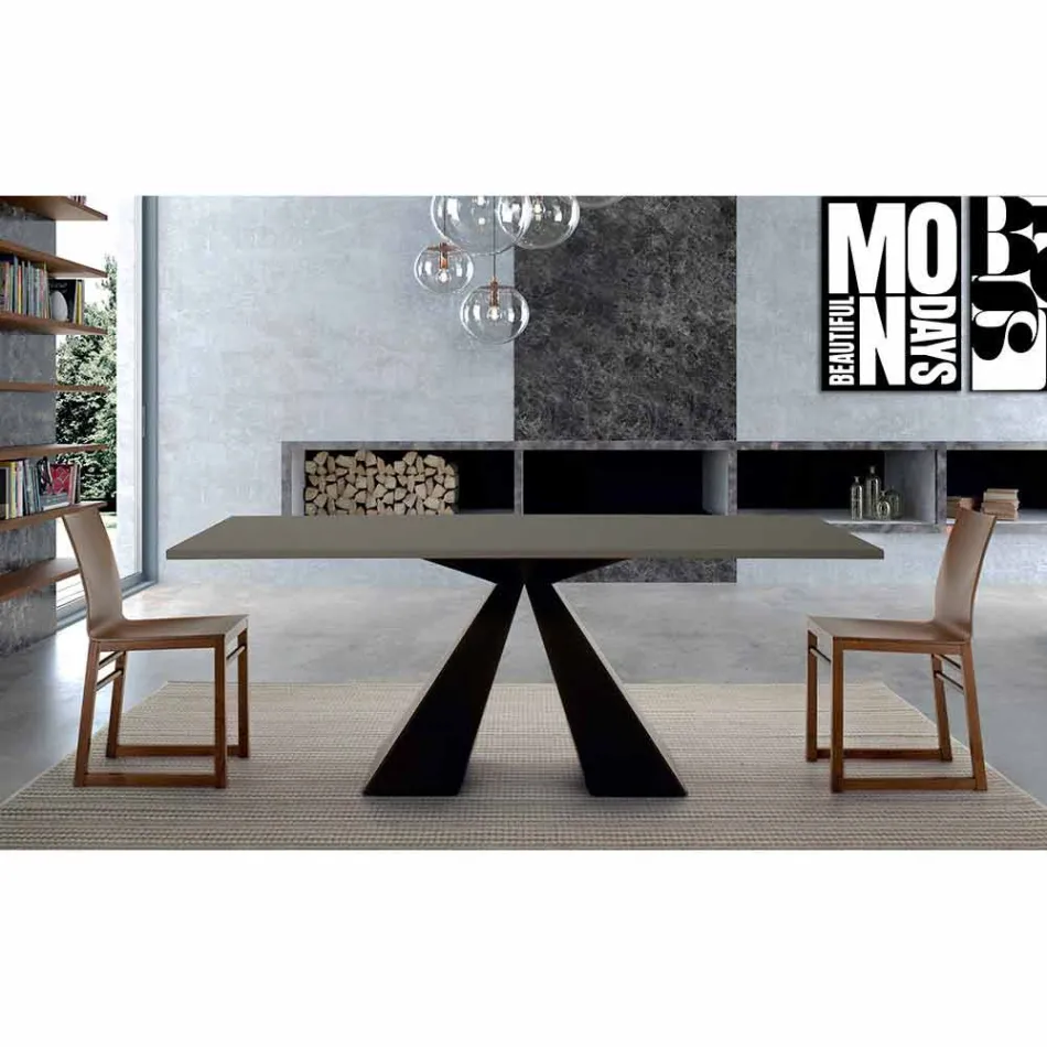 Mesa de Comedor con Tapa Fenix y Base de Acero Made in Italy - Dálmata Viadurini