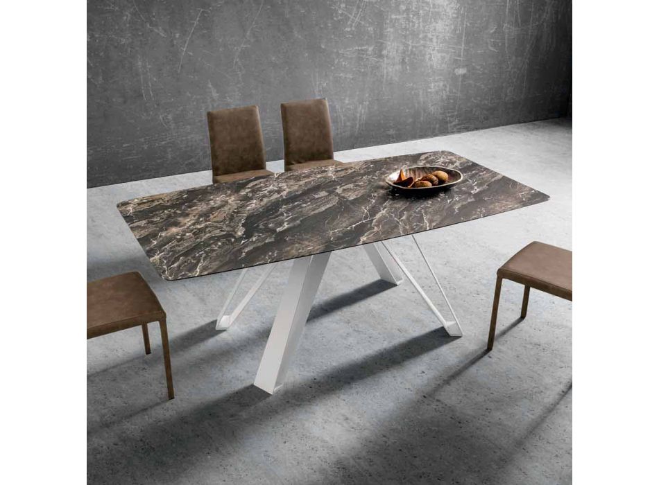 Mesa de comedor con tapa de Hpl y base de metal Made in Italy - Aresto Viadurini