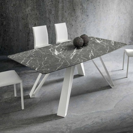 Mesa de comedor con tapa de Hpl y base de metal Made in Italy - Aresto Viadurini