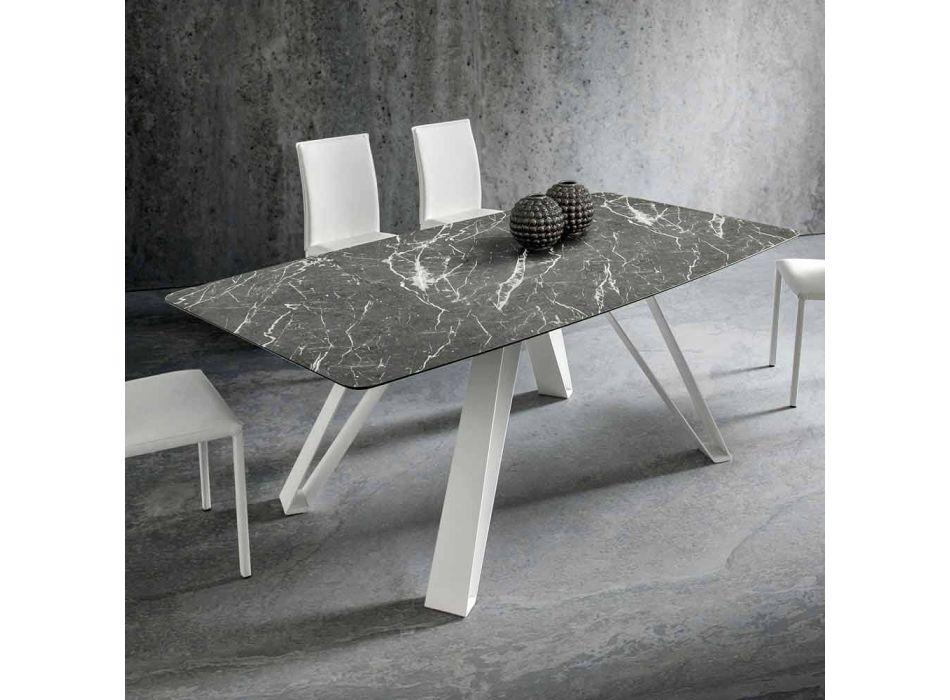 Mesa de comedor con tapa de Hpl y base de metal Made in Italy - Aresto Viadurini