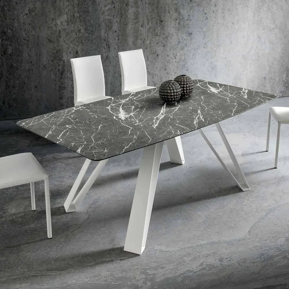 Mesa de comedor con tapa de Hpl y base de metal Made in Italy - Aresto Viadurini